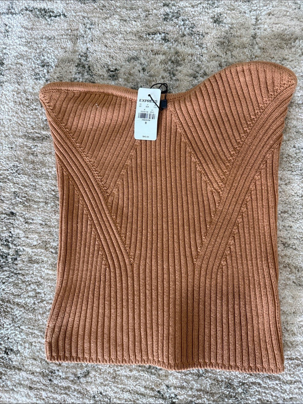 Express Strapless Ribbed Knit Camisole in Rust Brown